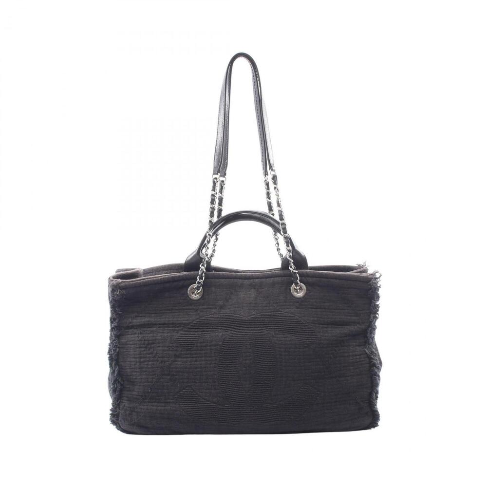 Chanel Coco Mark Large Shopping Tote 2-Way Bag Handbag Leather Fabric Women's...
